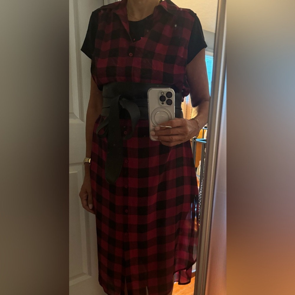 Torrid 0(12/L) Buffalo Plaid Tunic, Chiffon, Red/Black, EUC - Picture 6 of 6